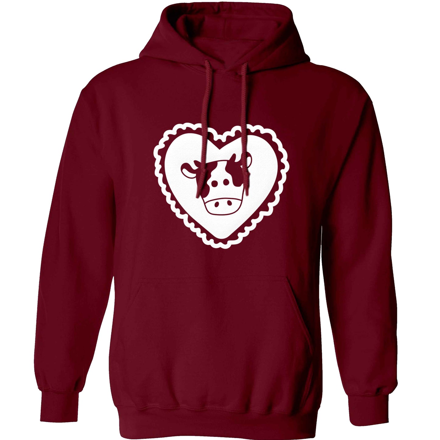 Cow heart illustration adults unisex maroon hoodie 2XL