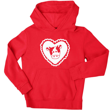 Cow heart illustration children's red hoodie 12-13 Years