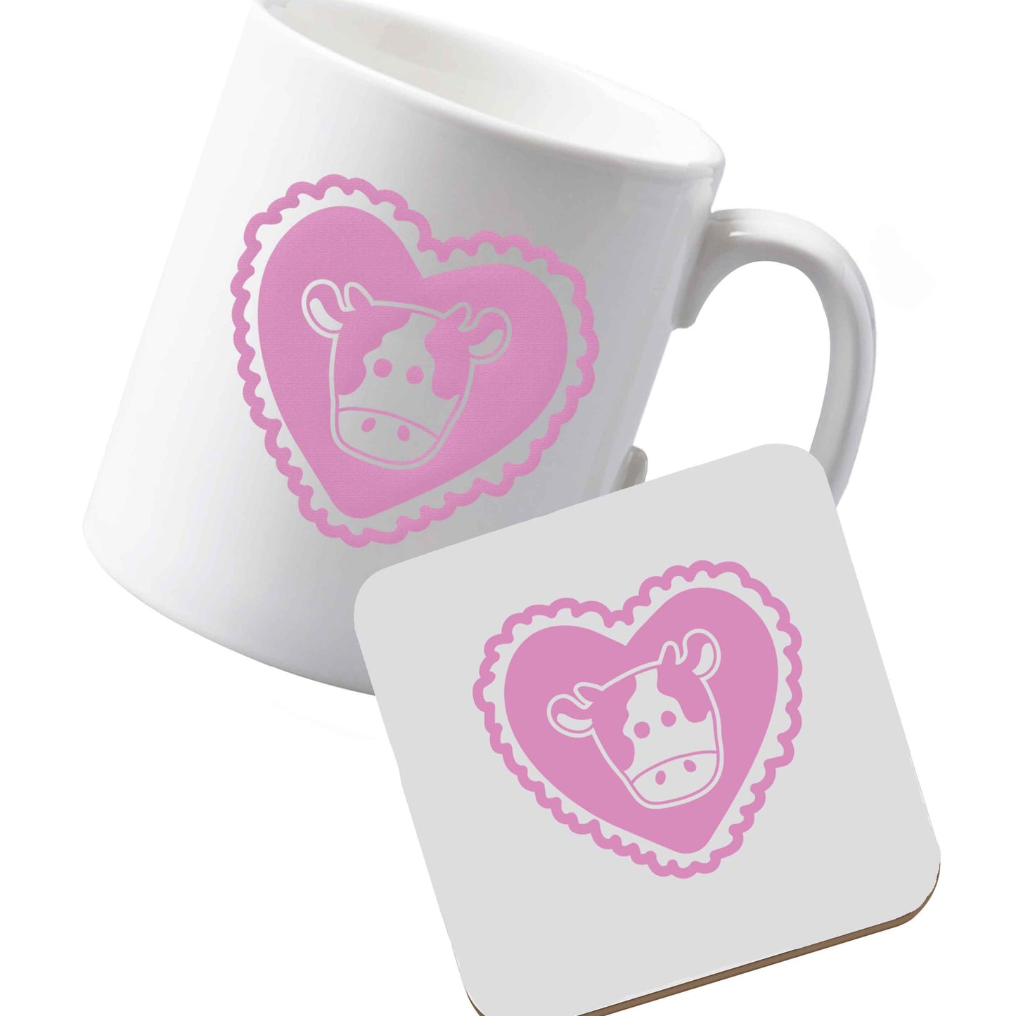 10 oz Ceramic mug and coaster Cow heart illustration left sided