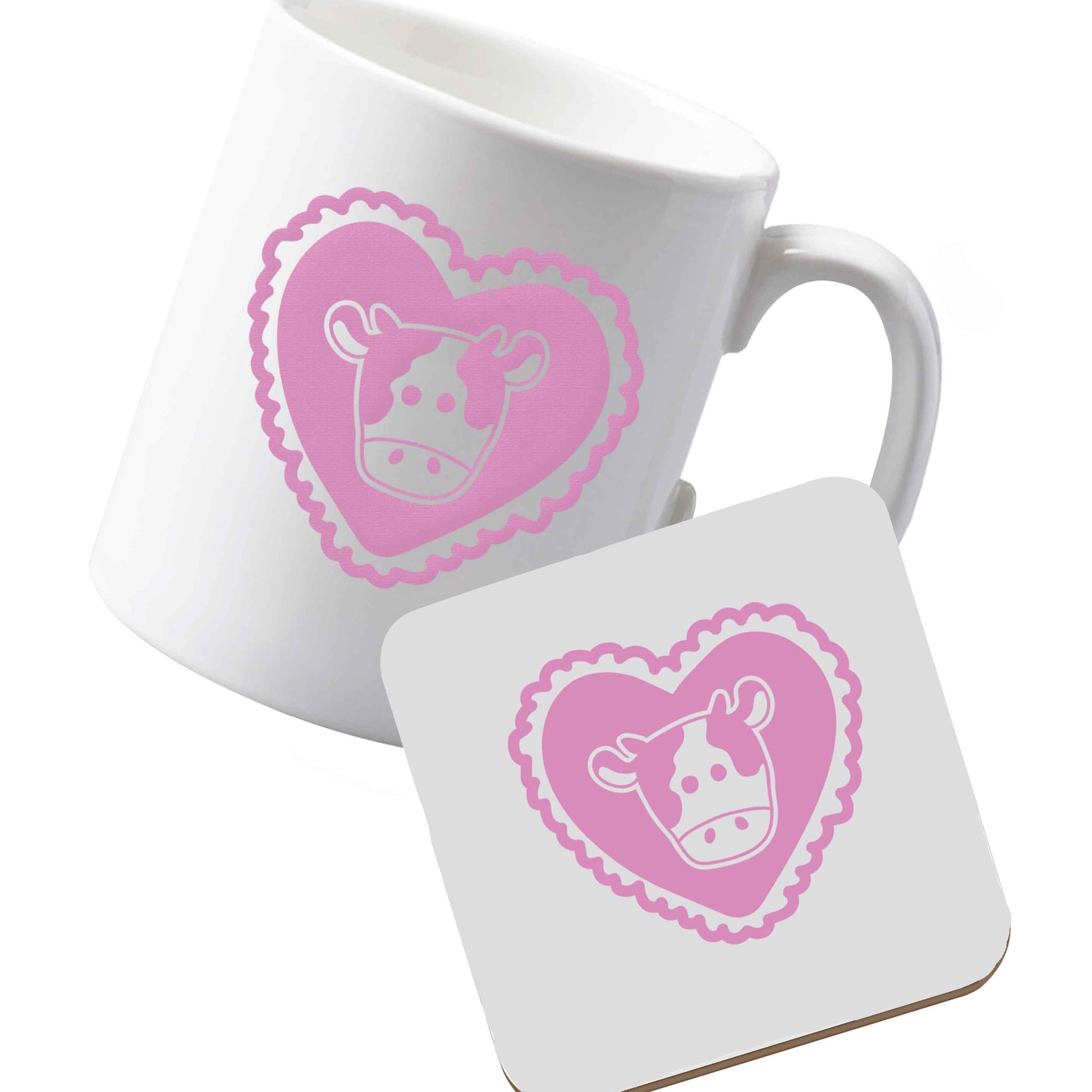 10 oz Ceramic mug and coaster Cow heart illustration left sided
