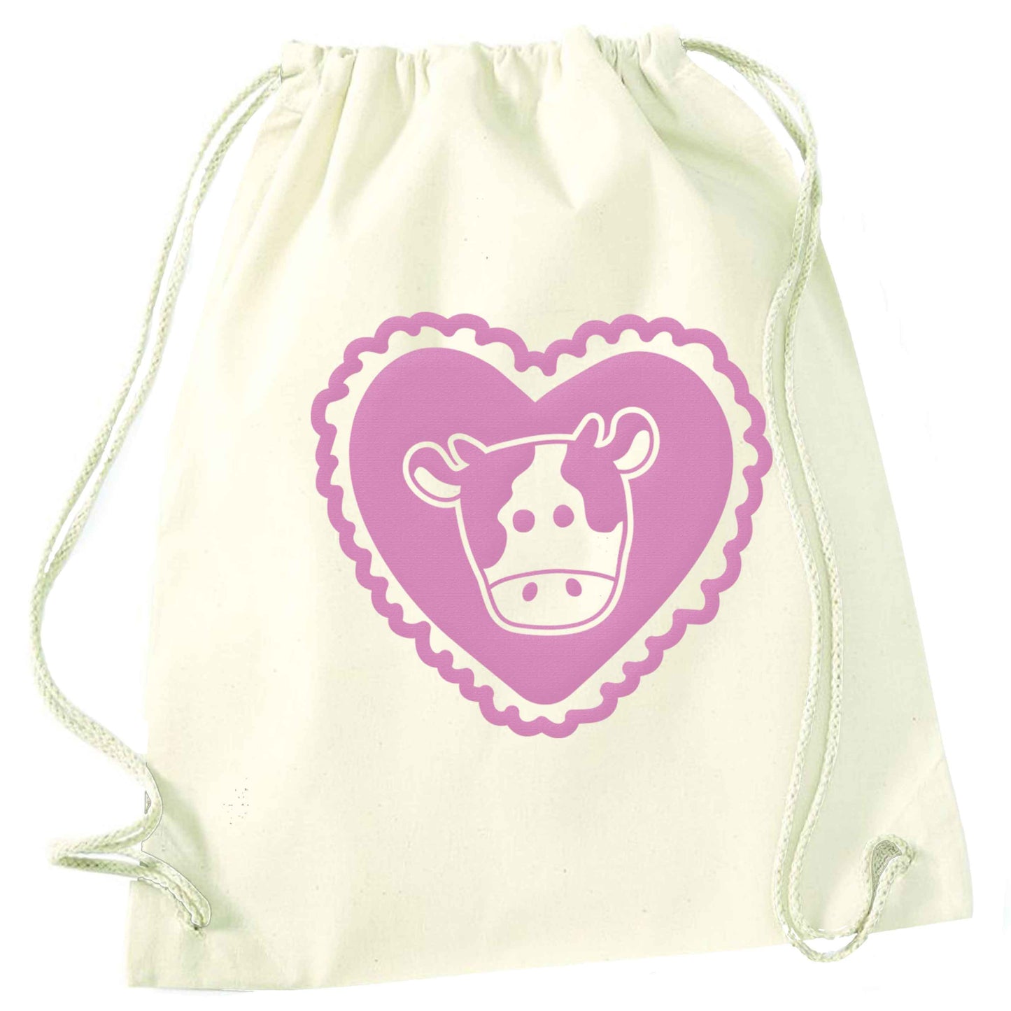 Cow heart illustration natural drawstring bag
