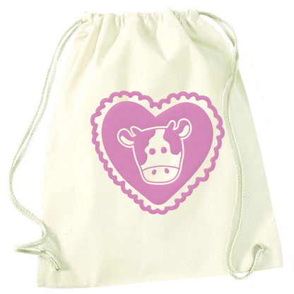 Cow heart illustration natural drawstring bag