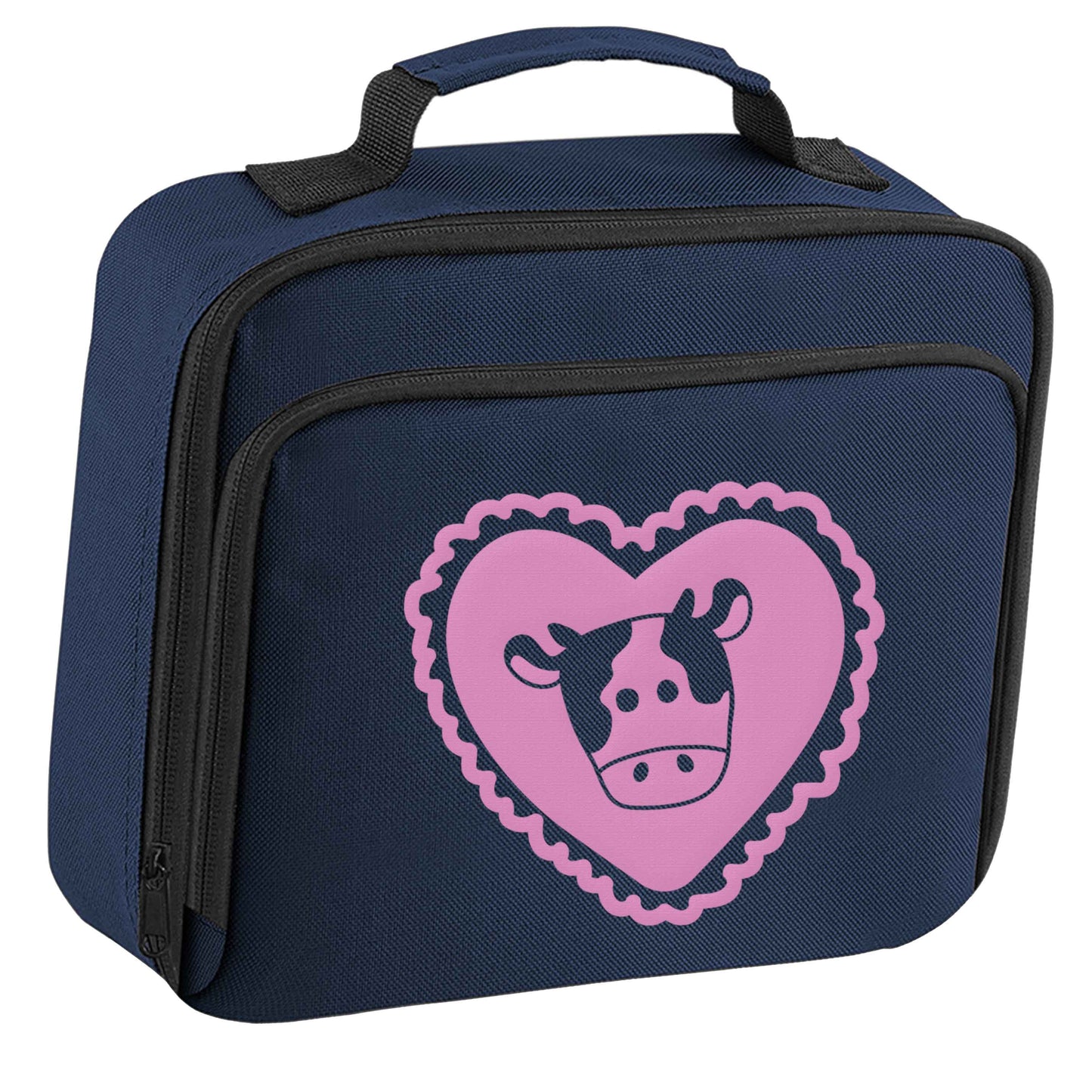 Cow heart illustration insulated navy lunch bag cooler