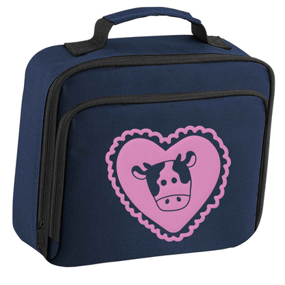 Cow heart illustration insulated navy lunch bag cooler
