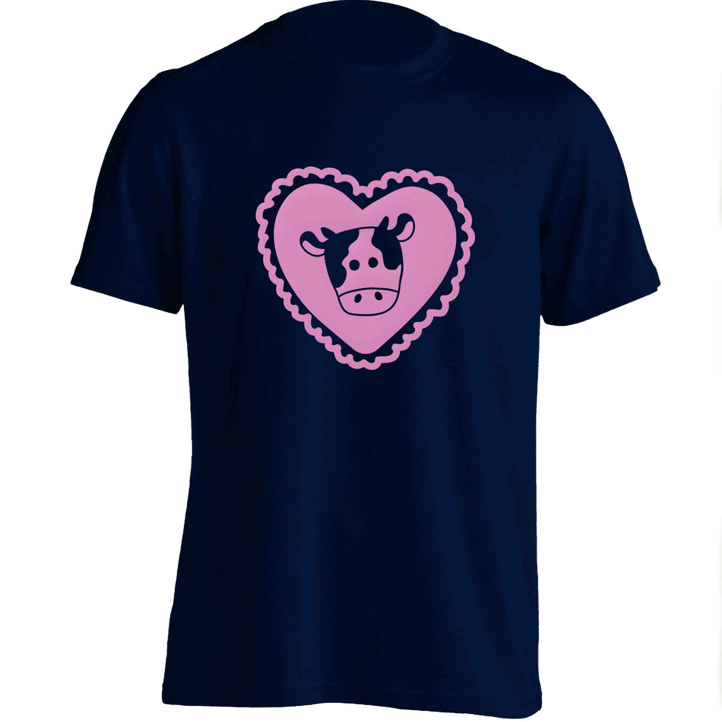 Cow heart illustration adults unisex navy Tshirt 2XL