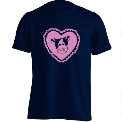 Cow heart illustration adults unisex navy Tshirt 2XL