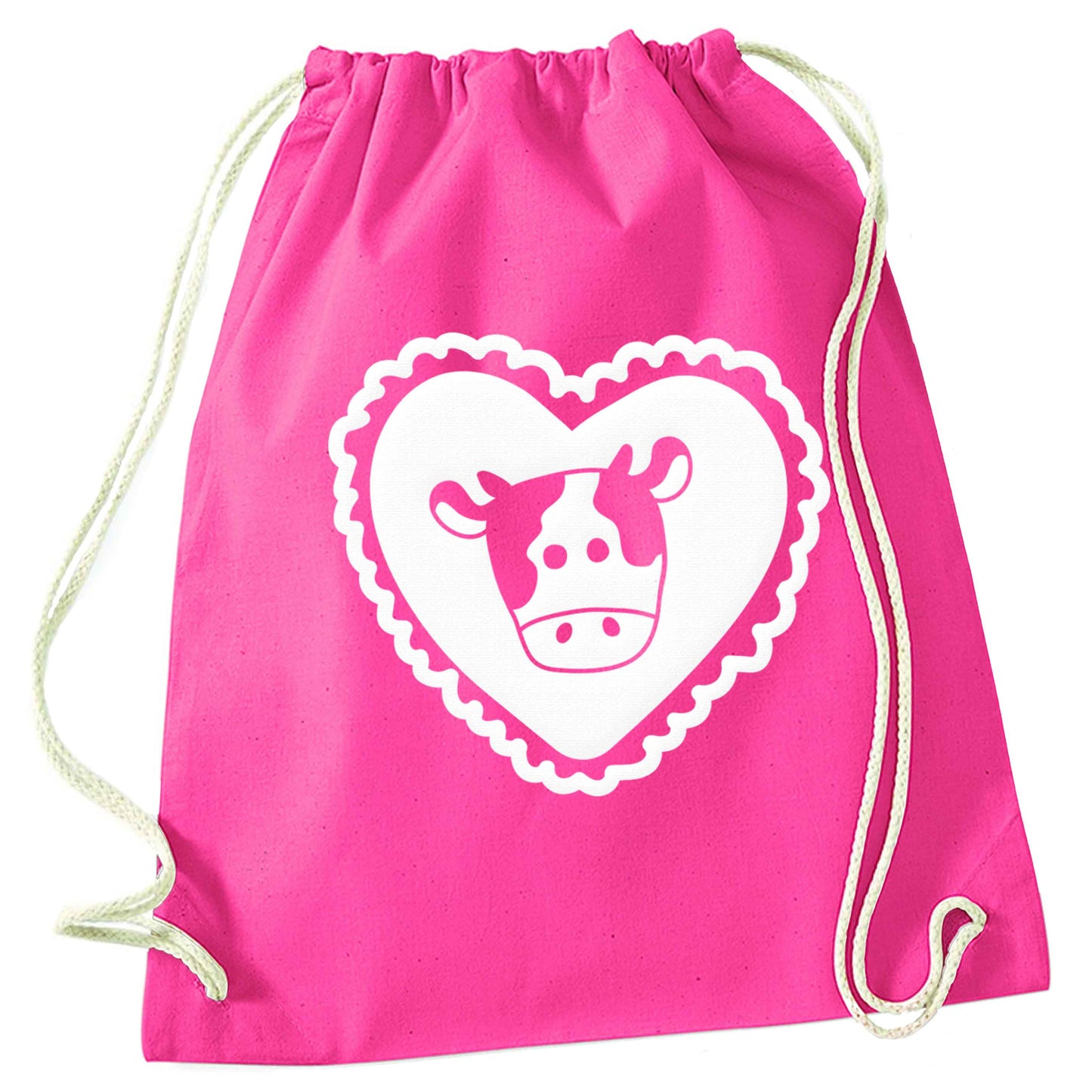 Cow heart illustration pink drawstring bag