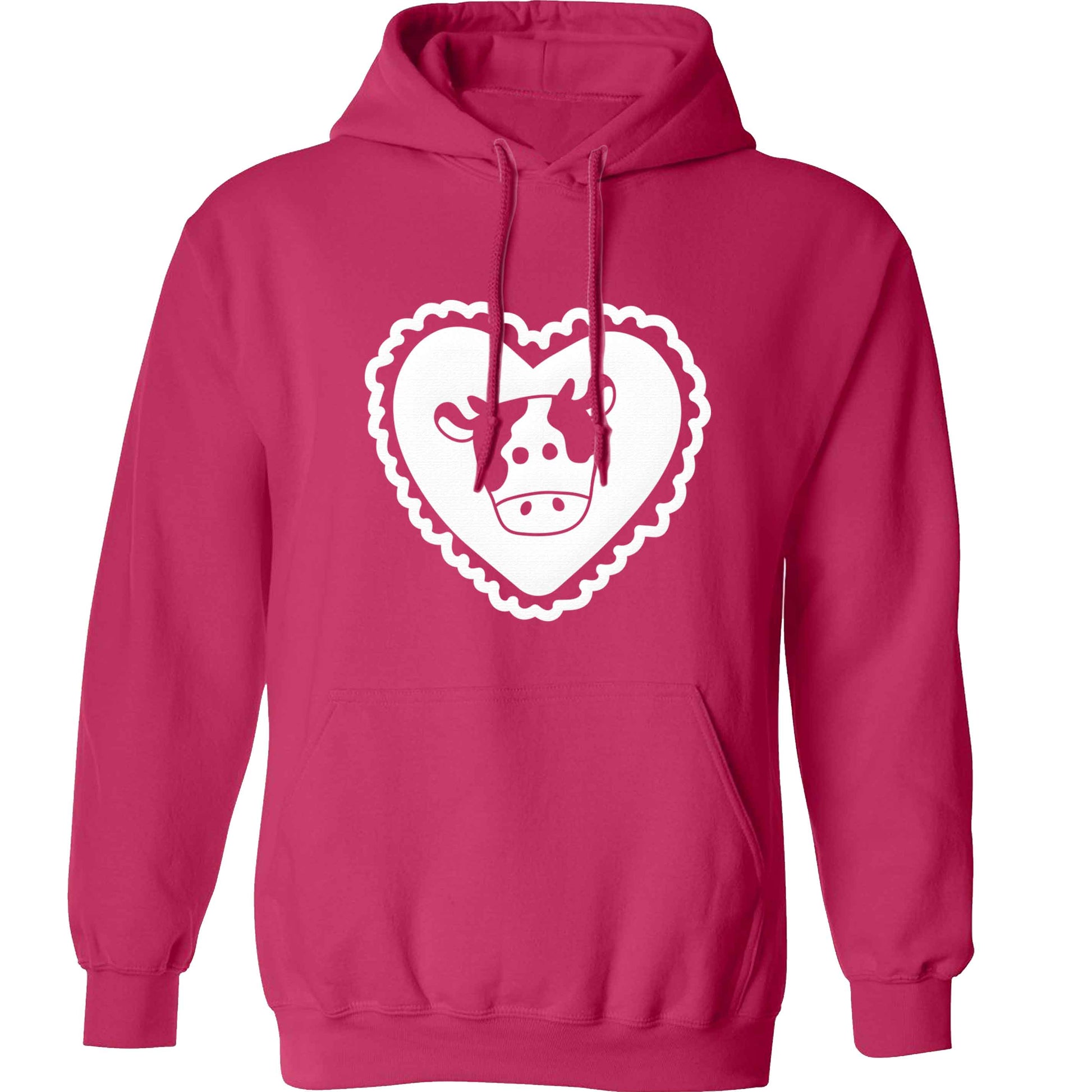 Cow heart illustration adults unisex pink hoodie 2XL