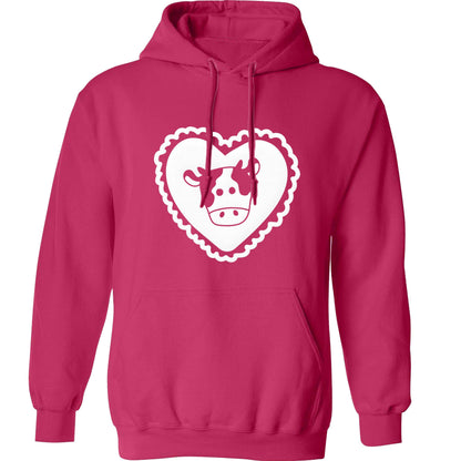 Cow heart illustration adults unisex pink hoodie 2XL