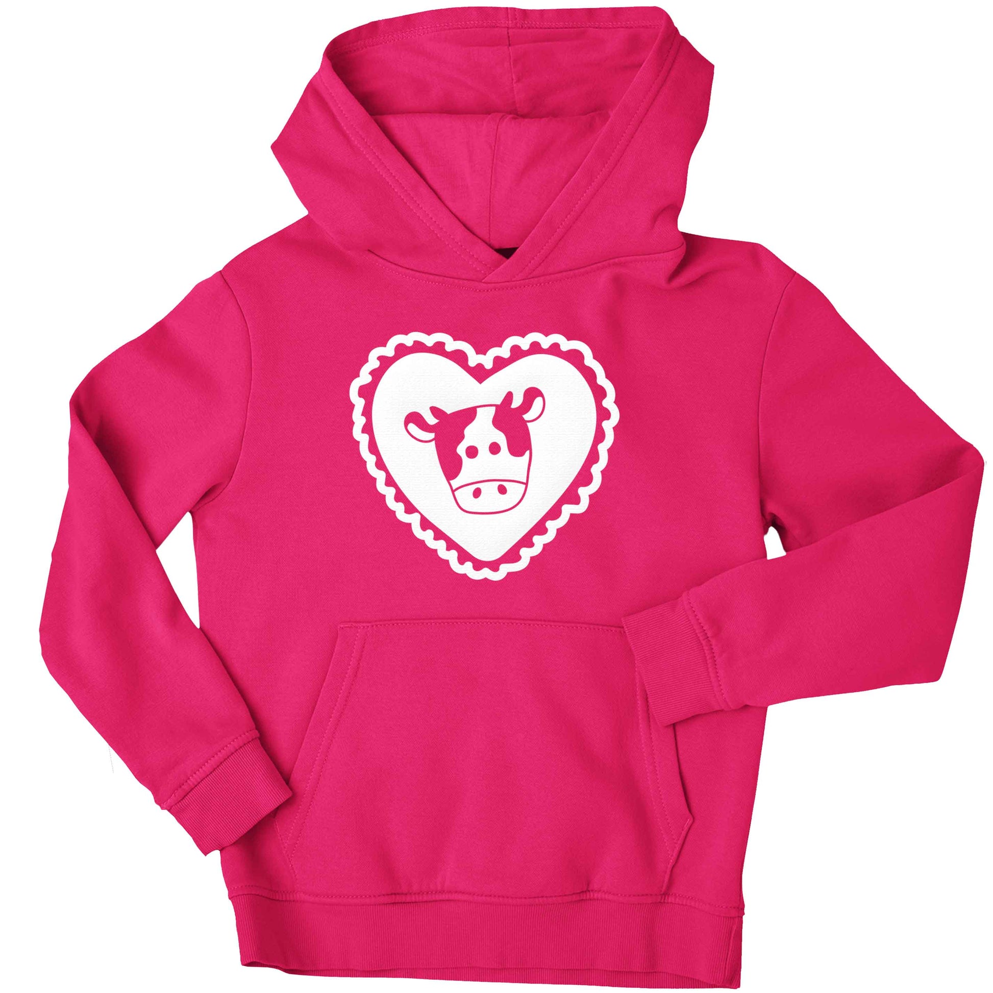 Cow heart illustration children's pink hoodie 12-13 Years