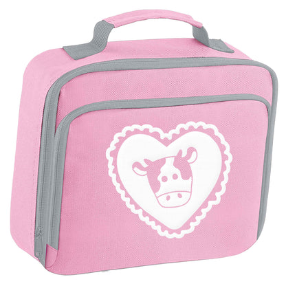 Cow heart illustration insulated pink lunch bag cooler