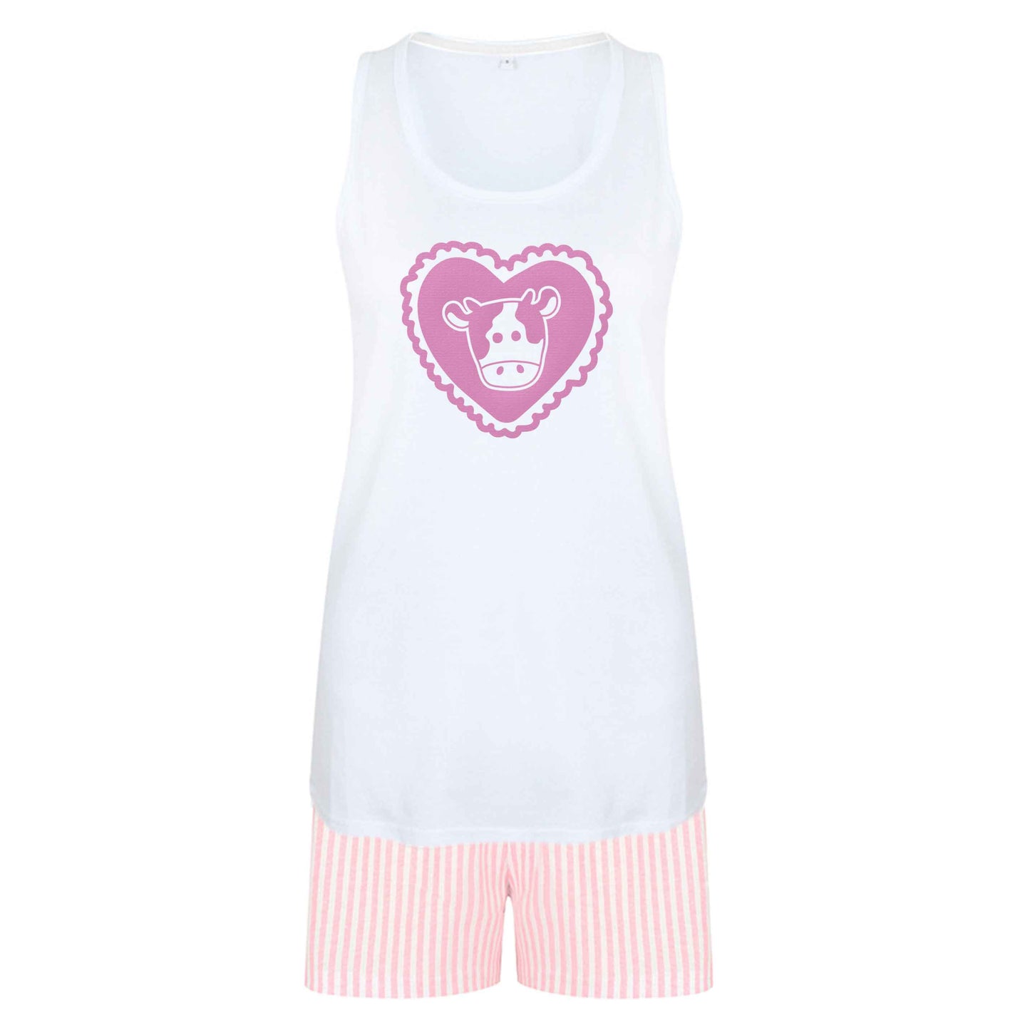 Cow heart illustration size XL women's pyjama shorts set in pink 