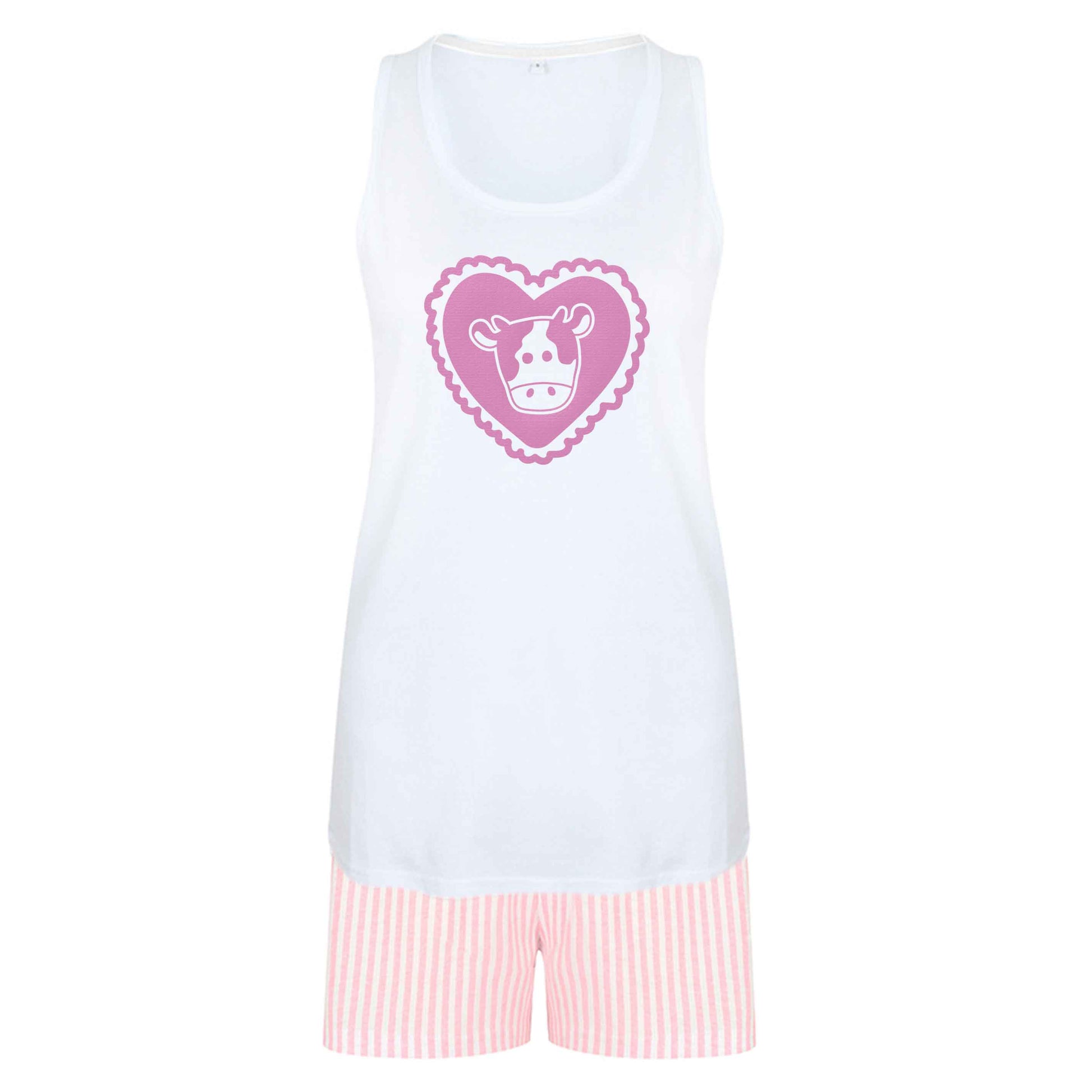 Cow heart illustration size XL women's pyjama shorts set in pink 