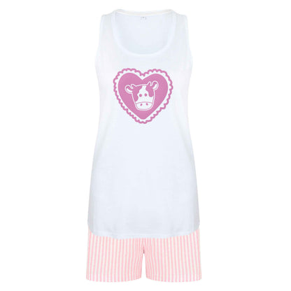 Cow heart illustration size XL women's pyjama shorts set in pink 