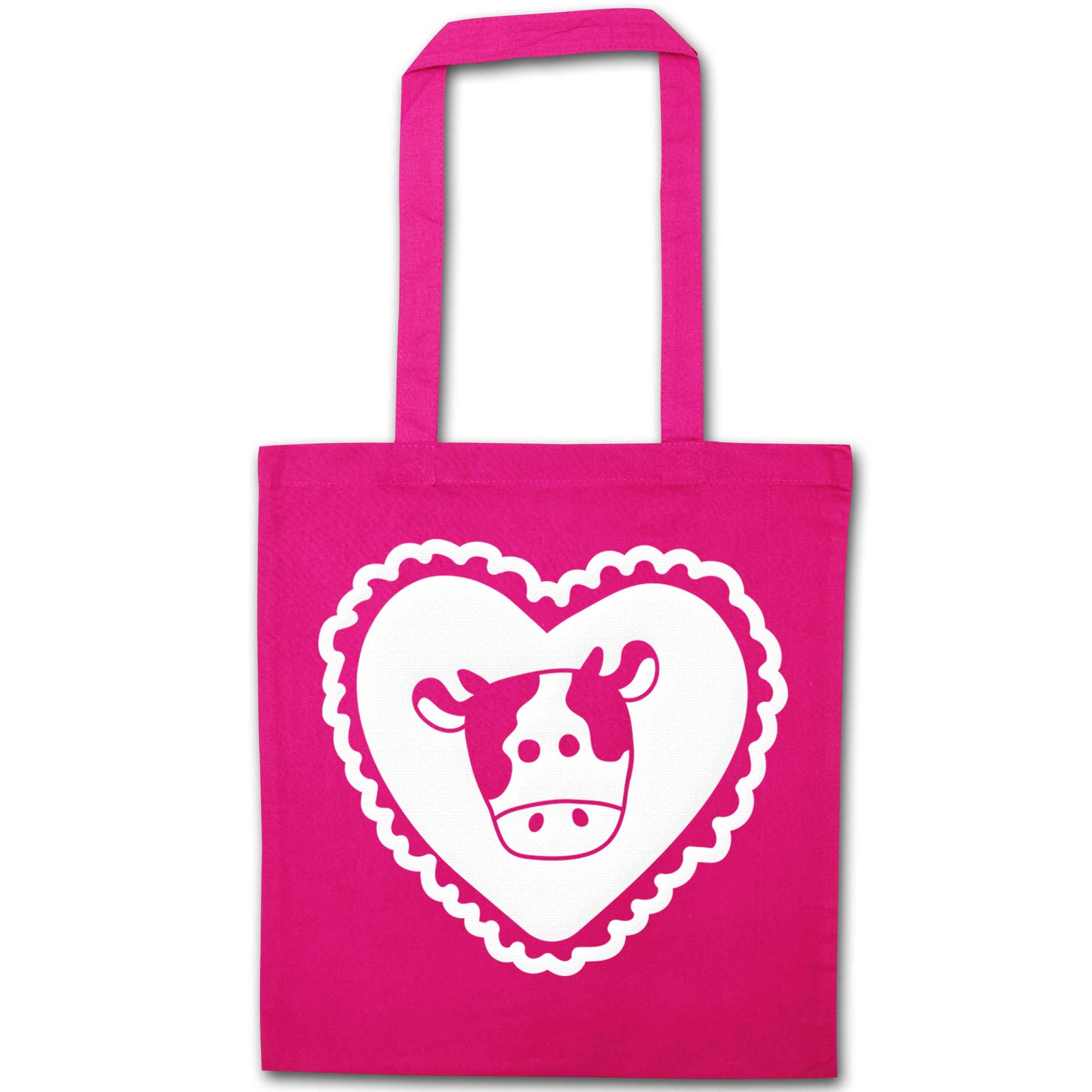 Cow heart illustration pink tote bag