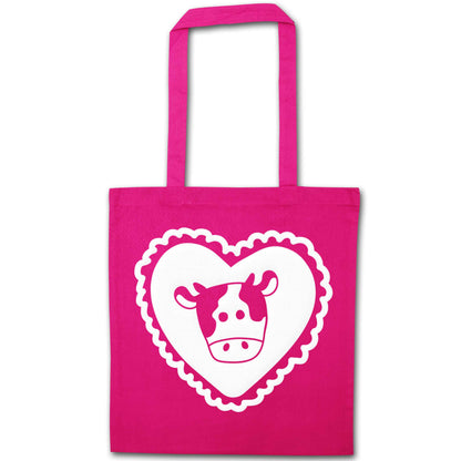 Cow heart illustration pink tote bag