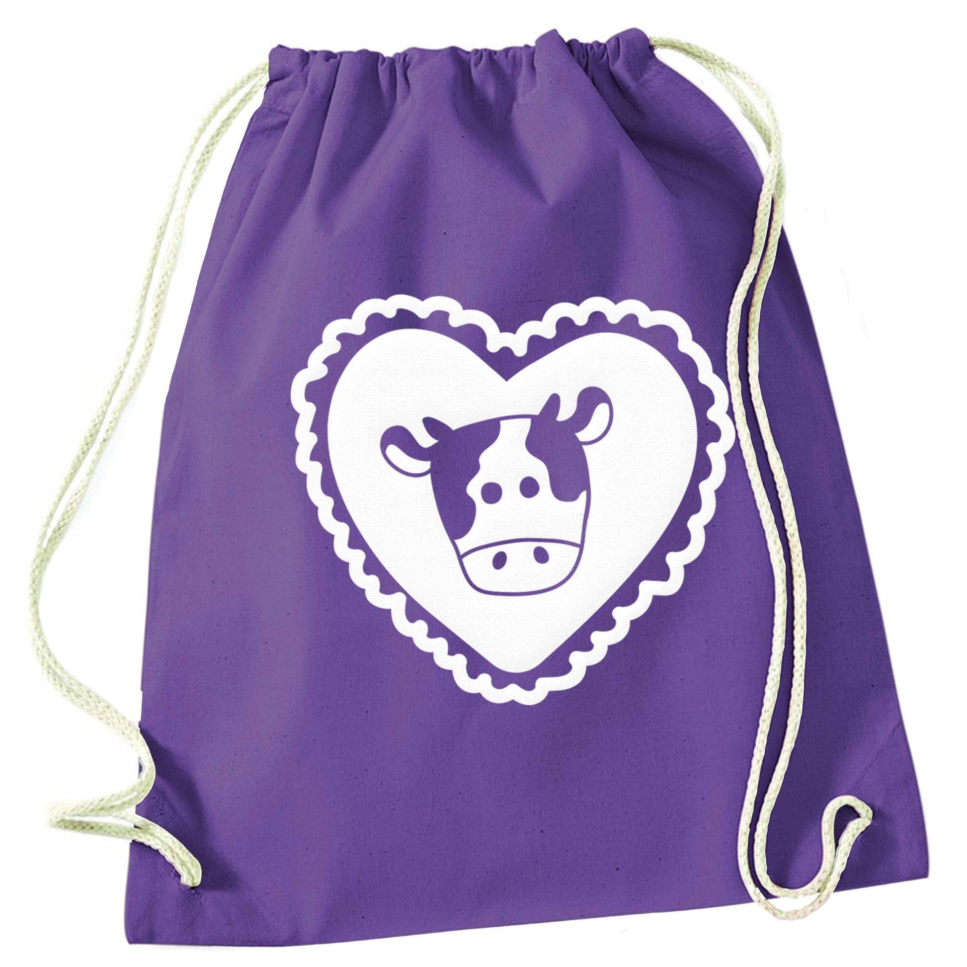 Cow heart illustration purple drawstring bag