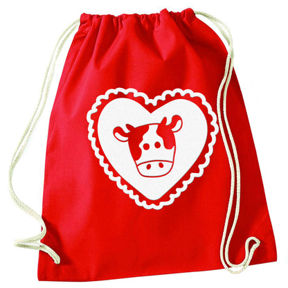 Cow heart illustration red drawstring bag 