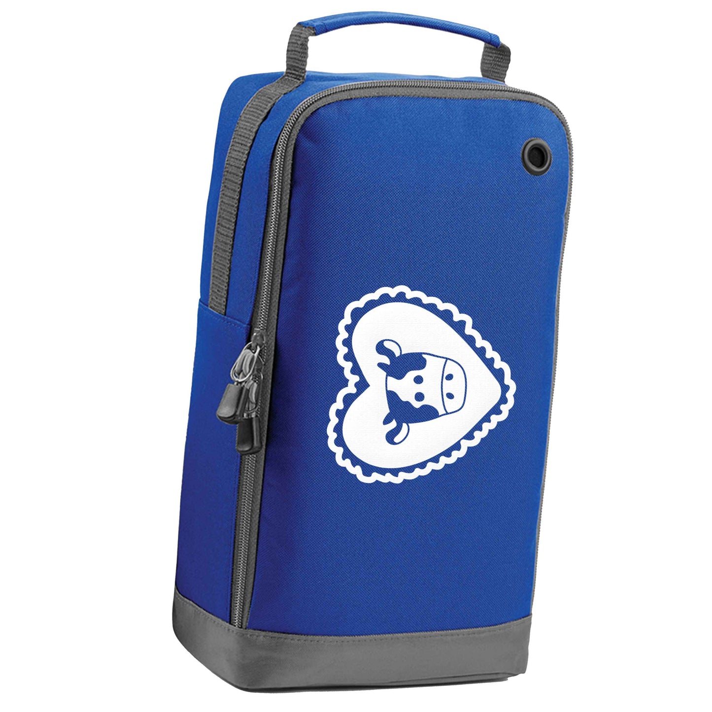 Cow heart illustration blue sports shoe bag horizontal print