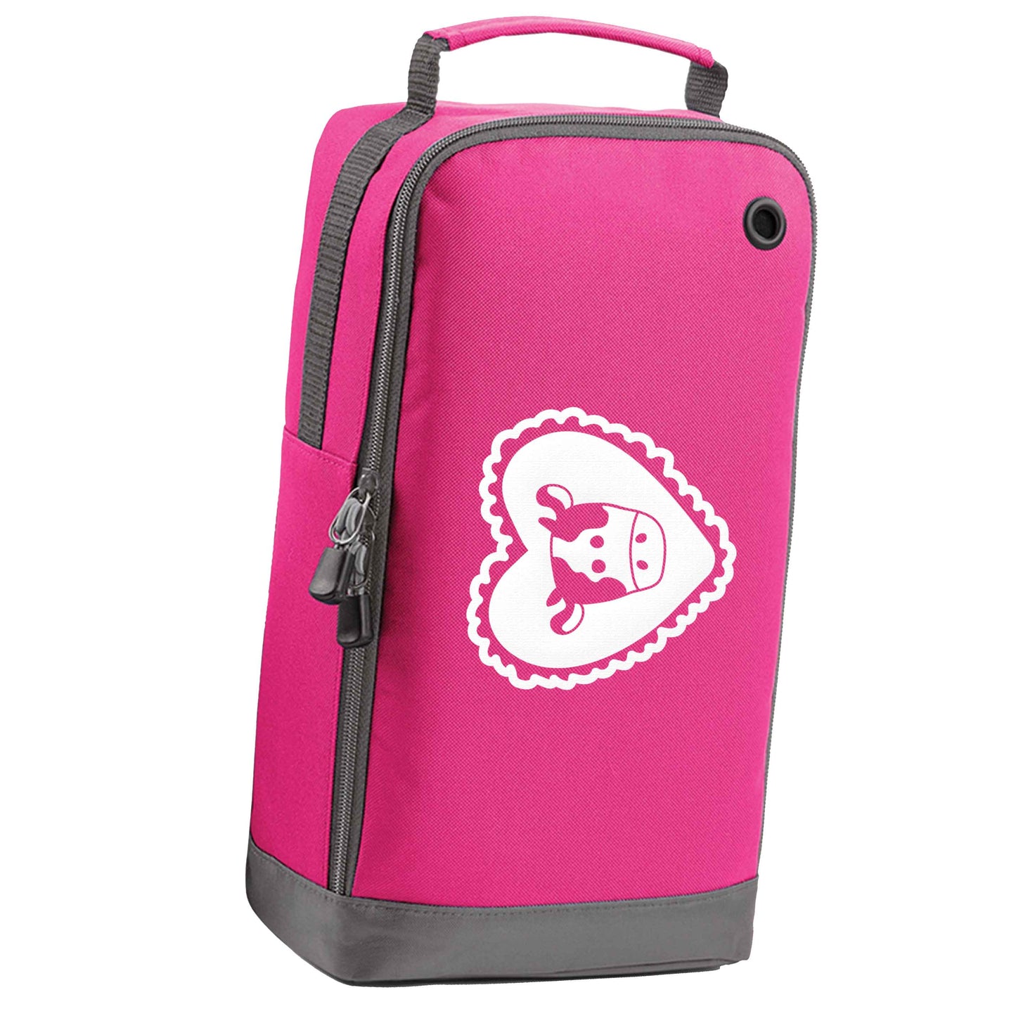 Cow heart illustration pink sports shoe bag horizontal print