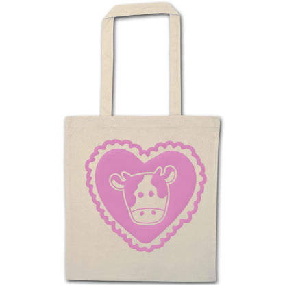 Cow heart illustration natural tote bag