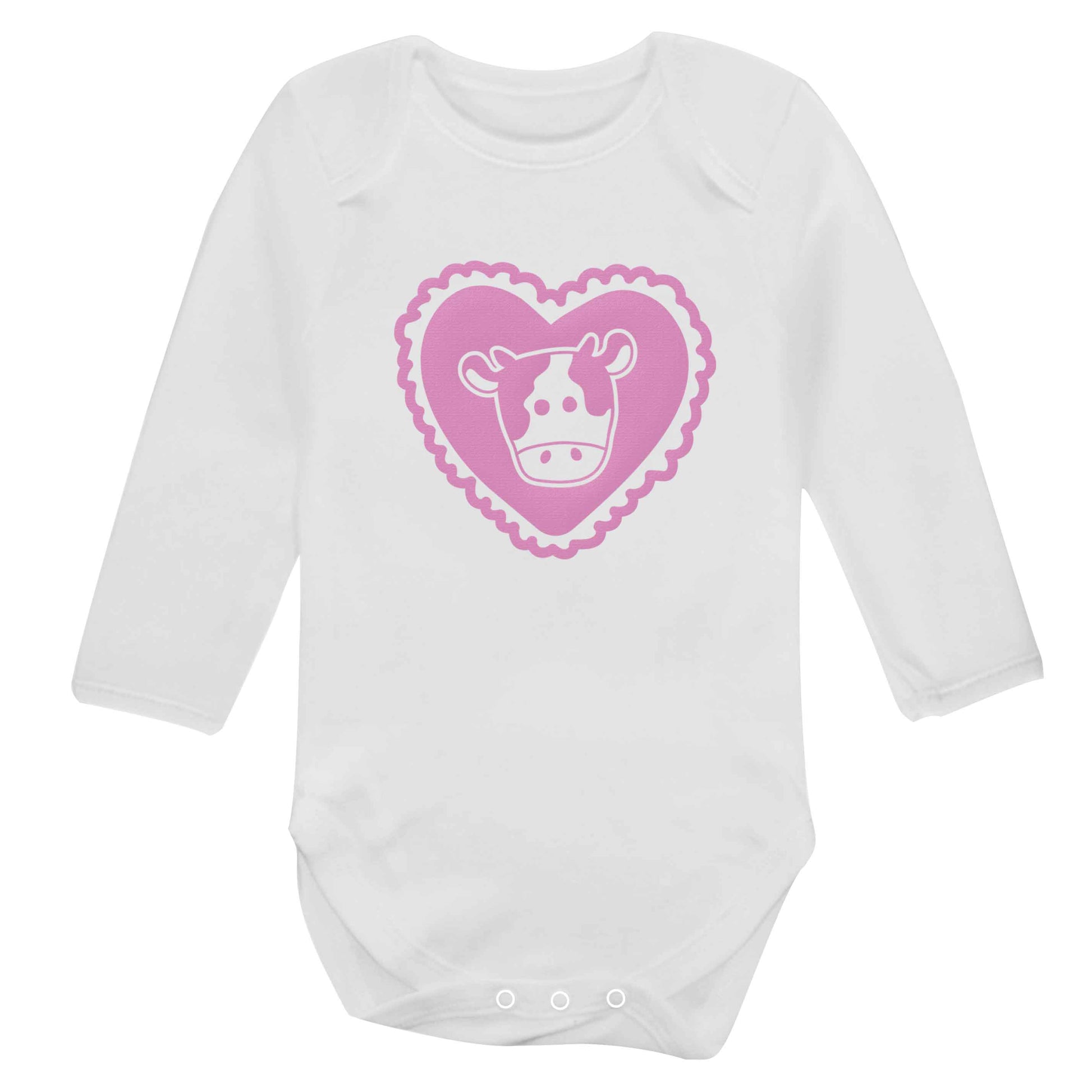 Cow heart illustration baby bodysuit long sleeved white 6-12 months