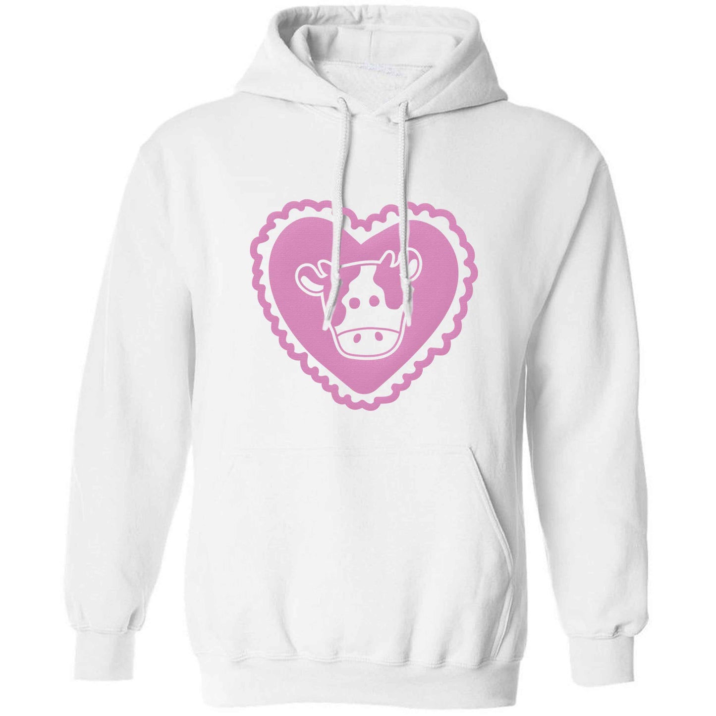 Cow heart illustration adults unisex white hoodie 2XL