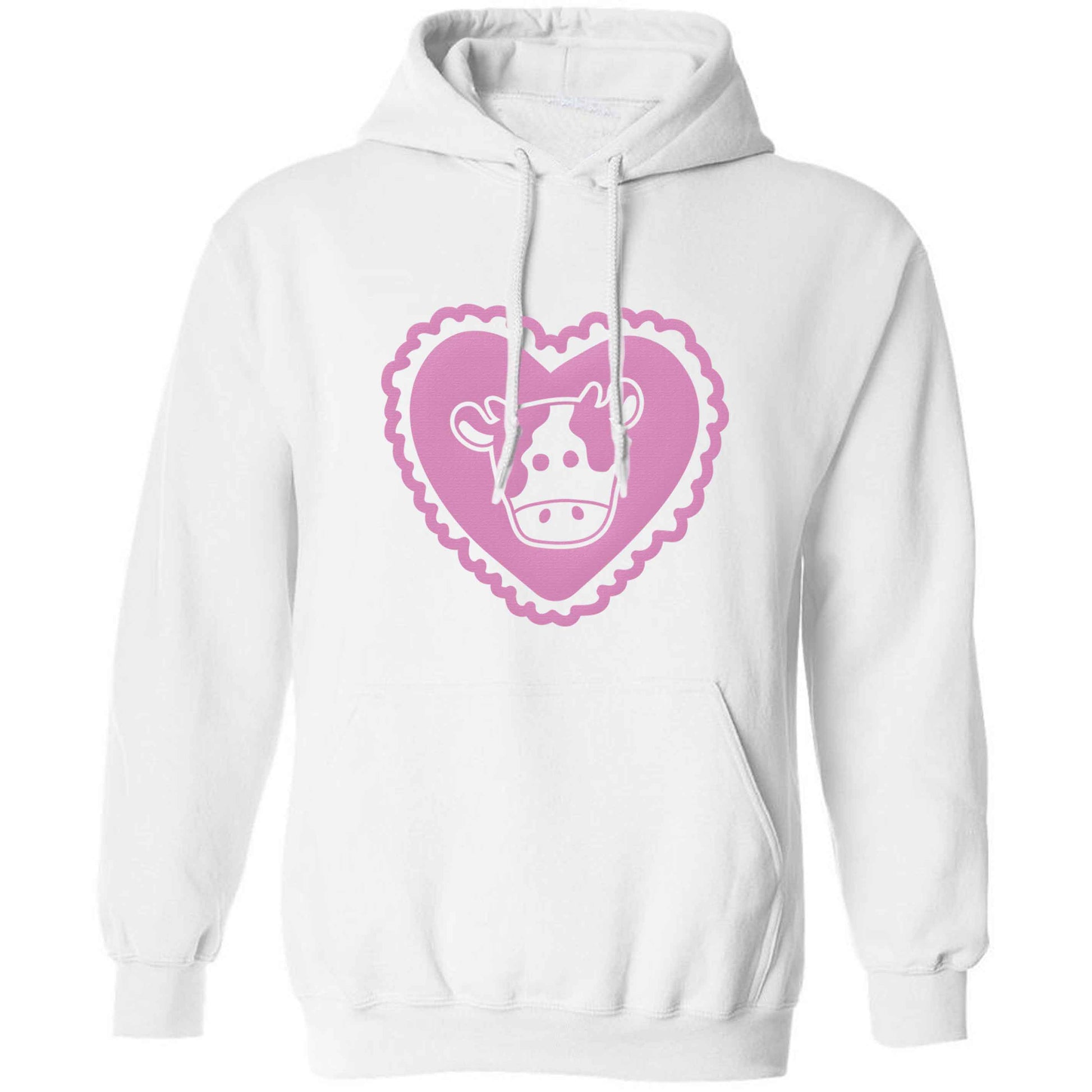 Cow heart illustration adults unisex white hoodie 2XL
