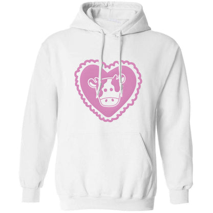 Cow heart illustration adults unisex white hoodie 2XL