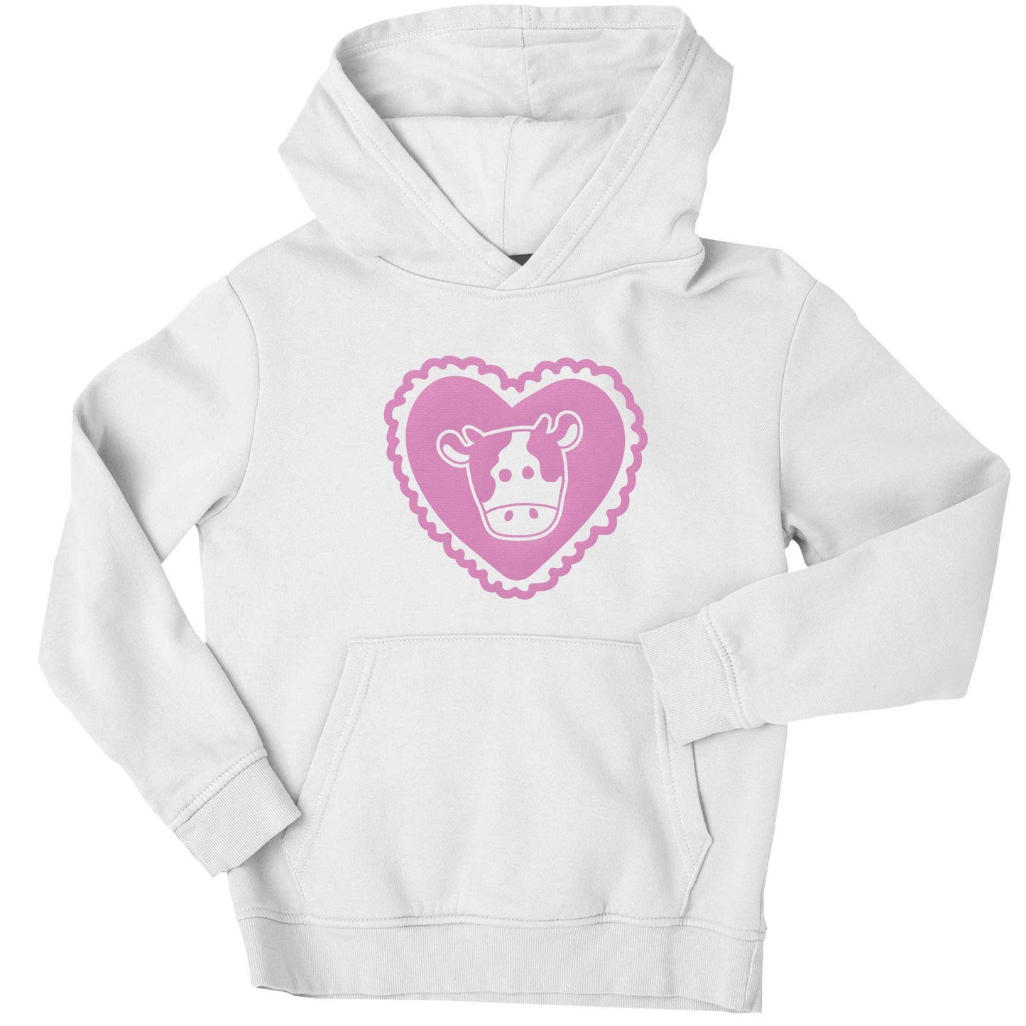 Cow heart illustration children's white hoodie 12-13 Years