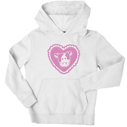 Cow heart illustration children's white hoodie 12-13 Years