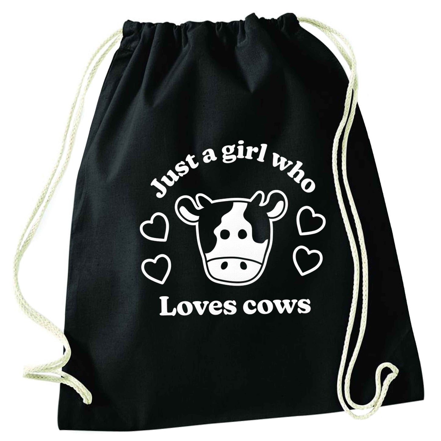 Just a girl who loves cows black drawstring bag