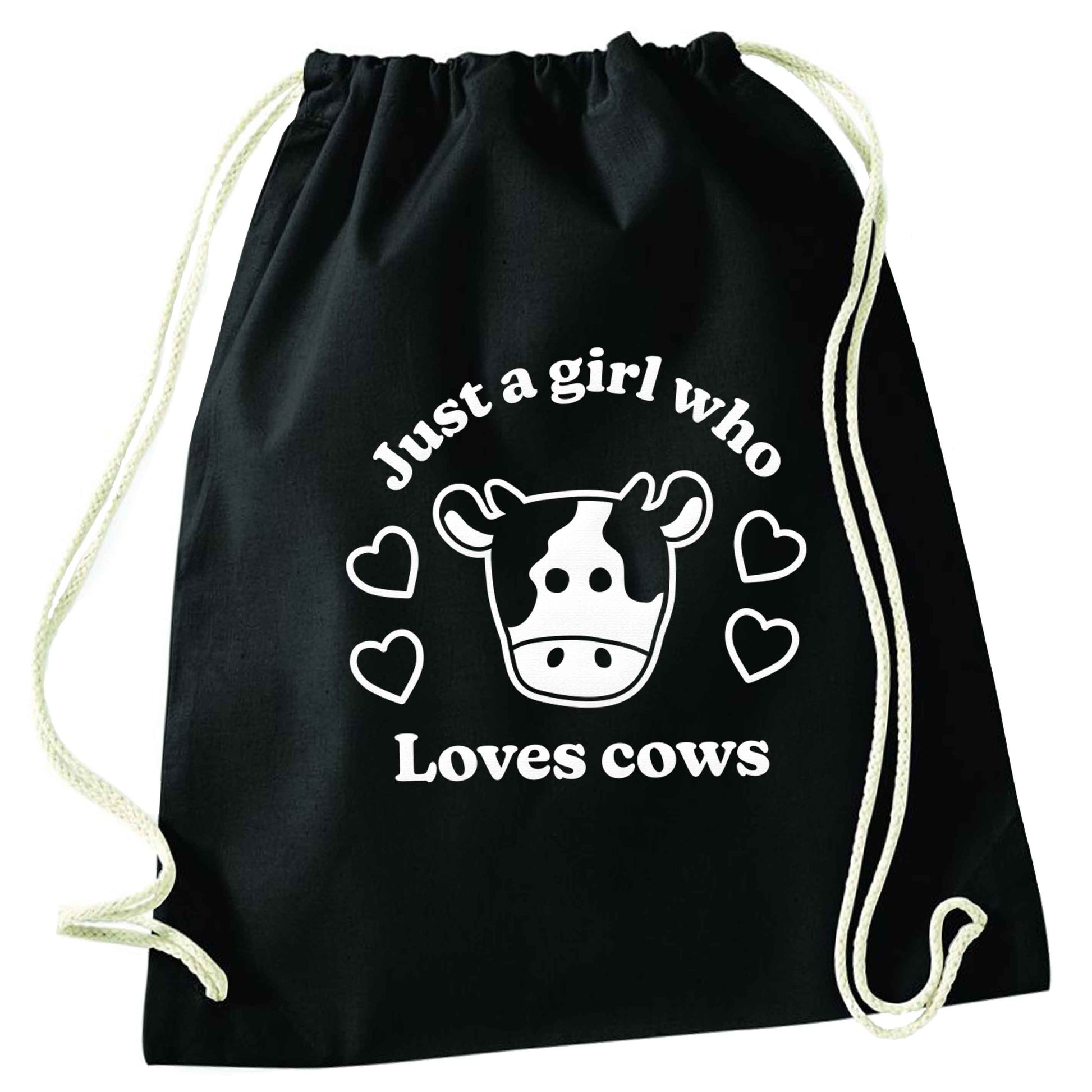 Just a girl who loves cows black drawstring bag