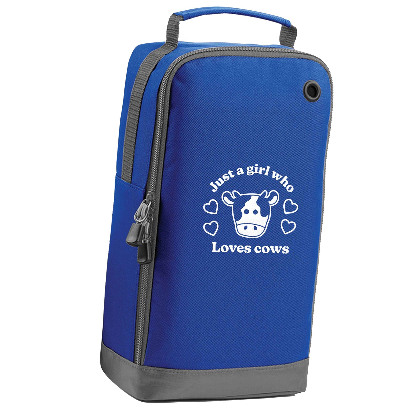 Just a girl who loves cows blue sports shoe bag vertical print