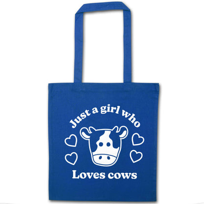 Just a girl who loves cows blue tote bag