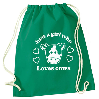 Just a girl who loves cows green drawstring bag