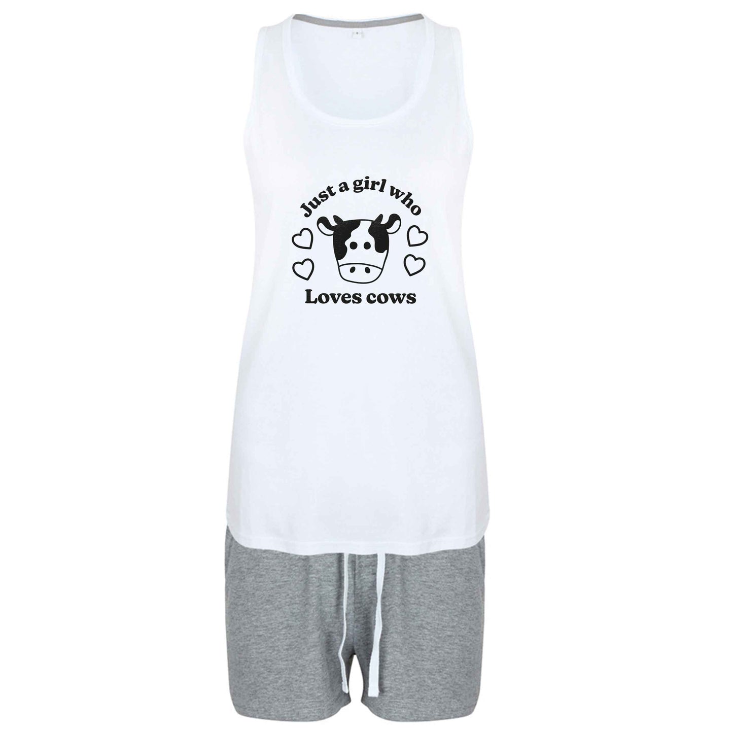 Just a girl who loves cows size XL women's pyjama shorts set in pink 