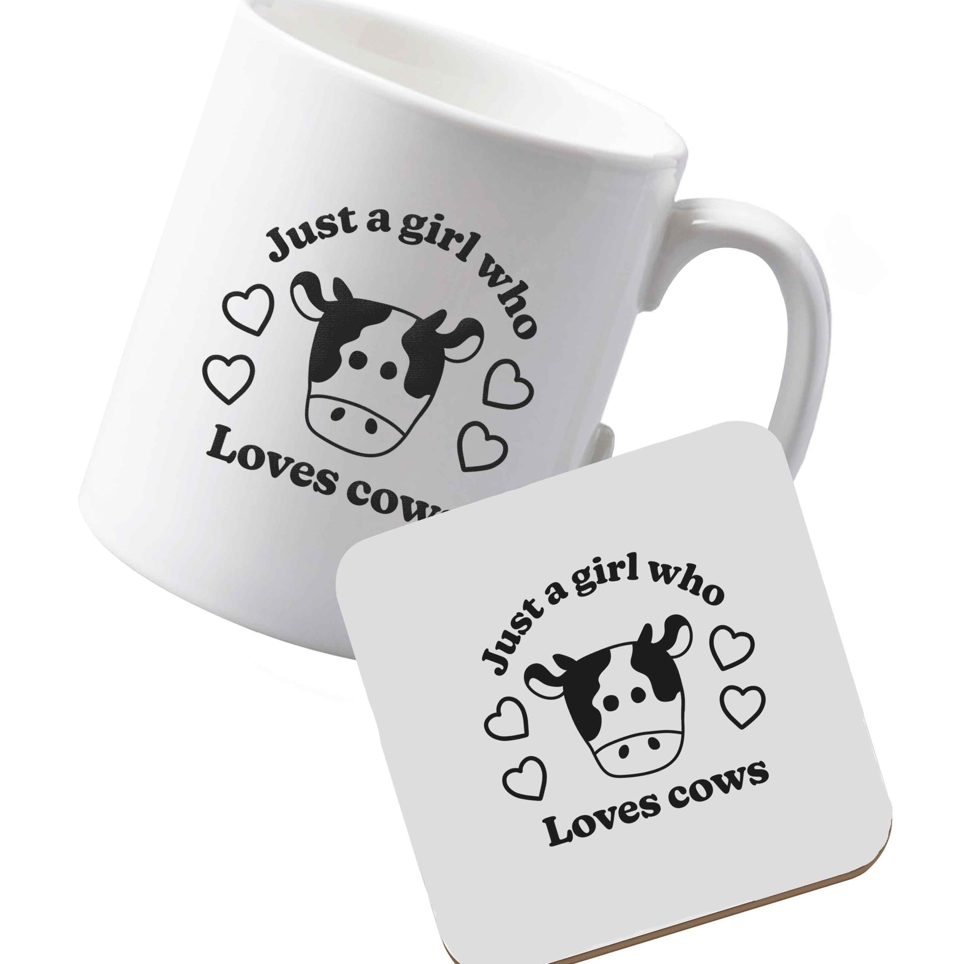 10 oz Ceramic mug and coaster Just a girl who loves cows left sided