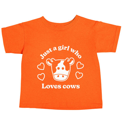 Just a girl who loves cows orange baby toddler Tshirt 2 Years