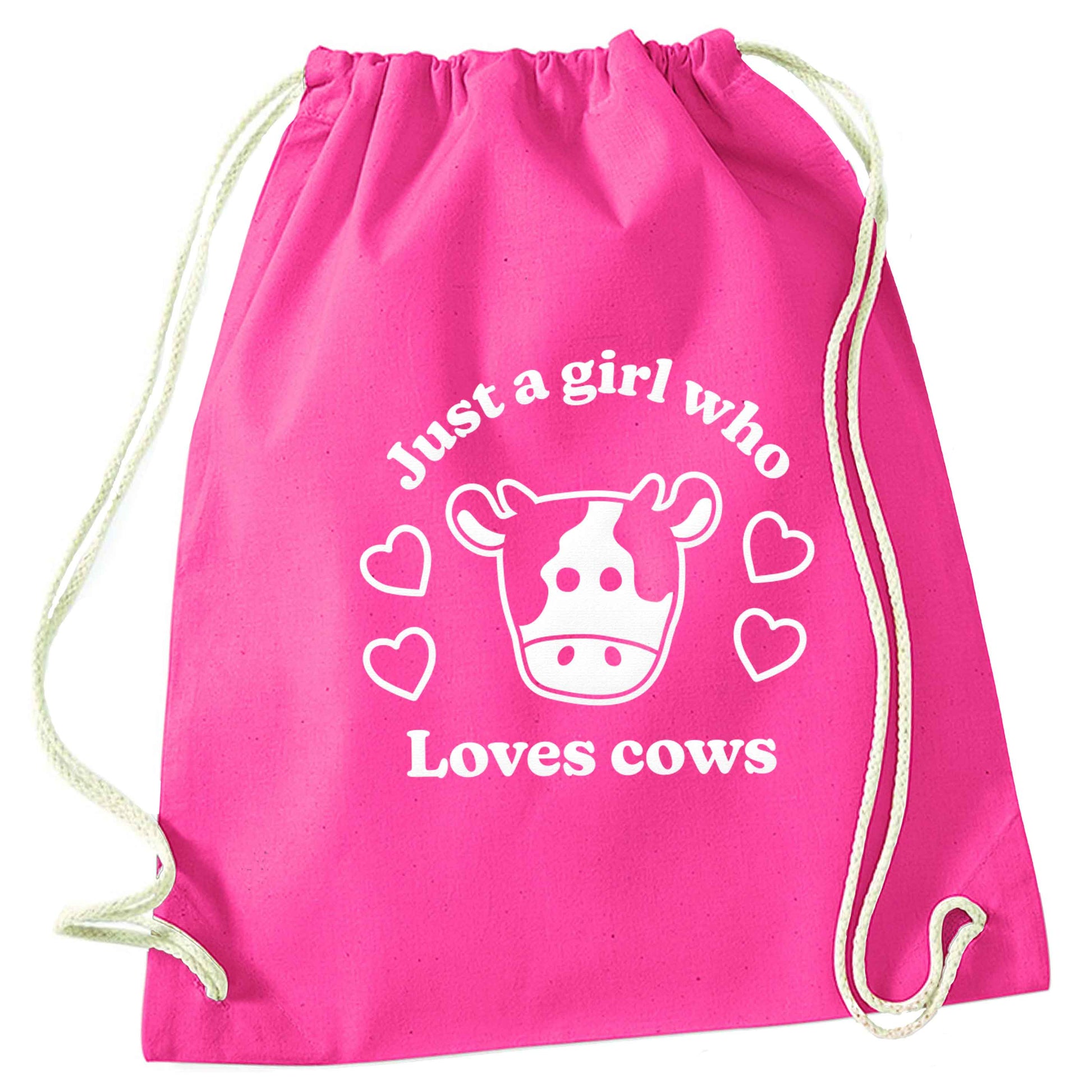 Just a girl who loves cows pink drawstring bag