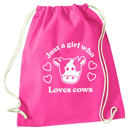Just a girl who loves cows pink drawstring bag