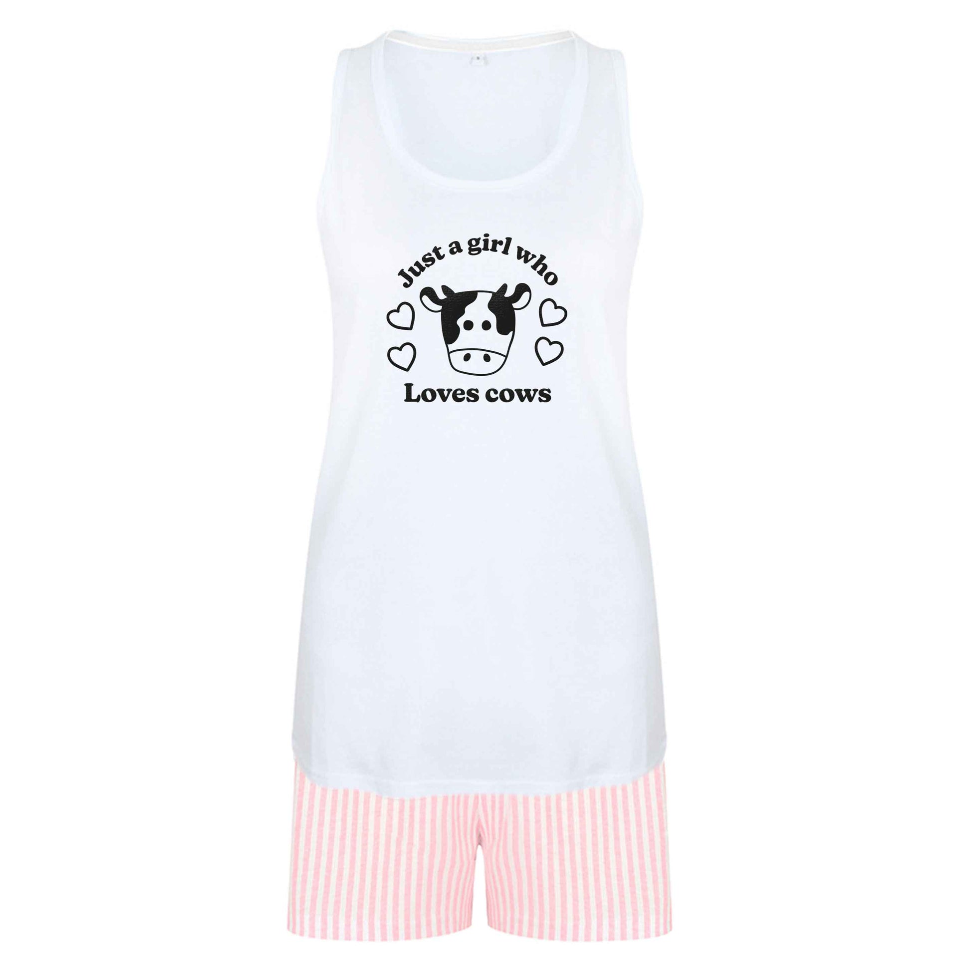 Just a girl who loves cows size XL women's pyjama shorts set in pink 