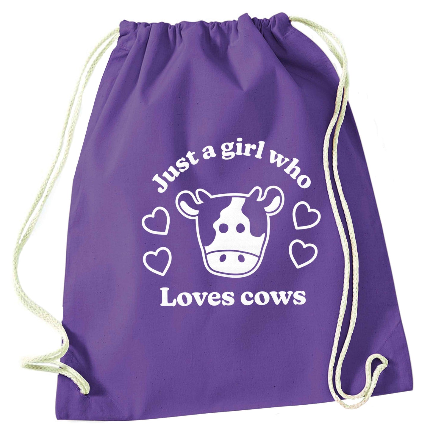 Just a girl who loves cows purple drawstring bag