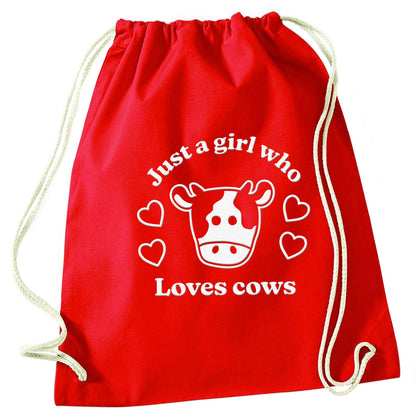 Just a girl who loves cows red drawstring bag 