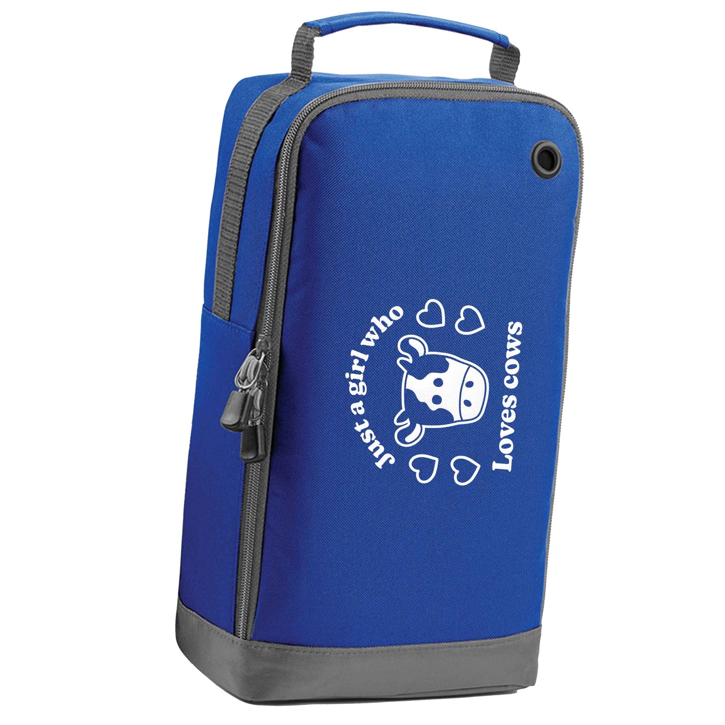 Just a girl who loves cows blue sports shoe bag horizontal print