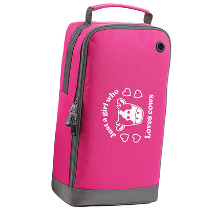 Just a girl who loves cows pink sports shoe bag horizontal print