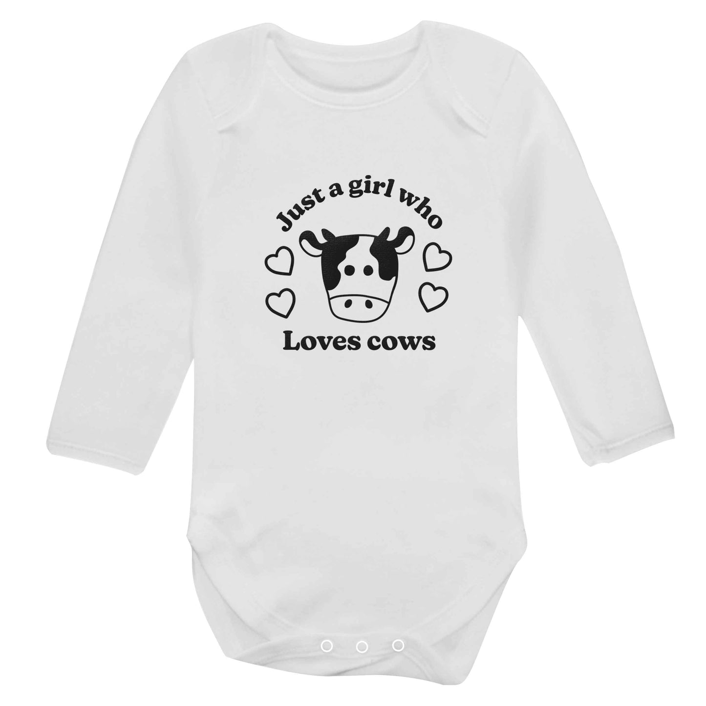Just a girl who loves cows baby bodysuit long sleeved white 6-12 months