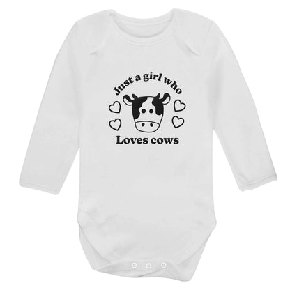 Just a girl who loves cows baby bodysuit long sleeved white 6-12 months
