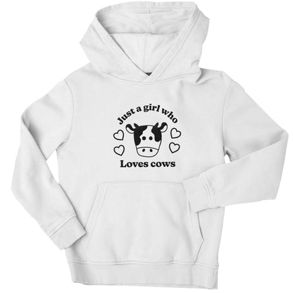 Just a girl who loves cows children's white hoodie 12-13 Years