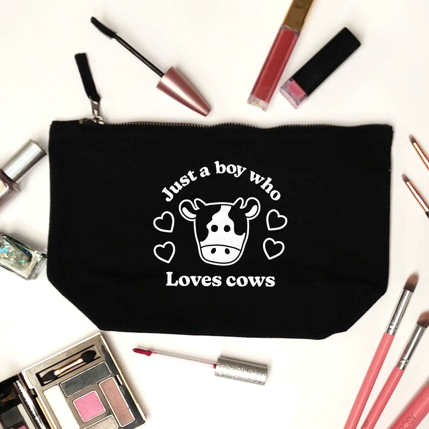 Just a boy who loves cows black makeup bag